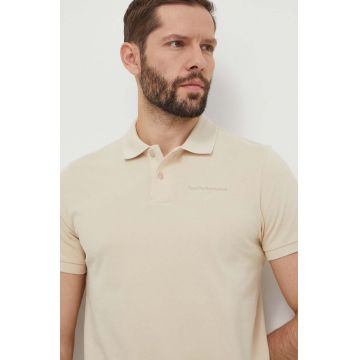 Peak Performance polo de bumbac culoarea bej, neted