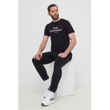 Peak Performance tricou din bumbac barbati, culoarea negru, cu imprimeu