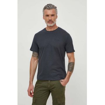 Pepe Jeans tricou din amestec de in culoarea gri, neted