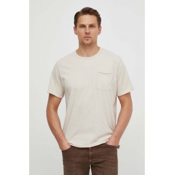 Pepe Jeans tricou din bumbac Single Carrinson barbati, culoarea bej, neted