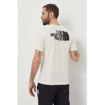 The North Face tricou din bumbac barbati, culoarea bej, cu imprimeu, NF0A87EWQLI1