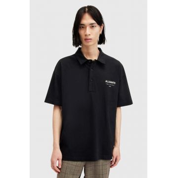 AllSaints polo de bumbac UNDERGROUND SS POLO culoarea negru, cu imprimeu, M047PA