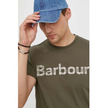 Barbour tricou din bumbac barbati, culoarea verde, cu imprimeu