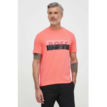 Boss Green tricou barbati, culoarea roz, cu imprimeu