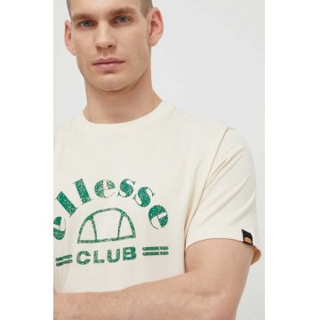 Ellesse tricou din bumbac Club T-Shirt barbati, culoarea bej, cu imprimeu, SHV20259