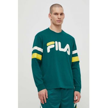 Fila longsleeve din bumbac Luohe culoarea verde, cu imprimeu, FAM0669