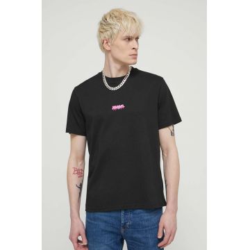 HUGO tricou din bumbac bărbați, culoarea negru, cu imprimeu 50509966