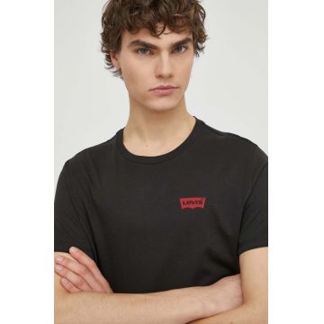 Levi's tricou din bumbac 2-pack barbati, culoarea negru, cu imprimeu