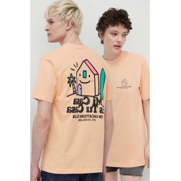 On Vacation tricou din bumbac Mi Casa culoarea portocaliu, cu imprimeu, OVC T149