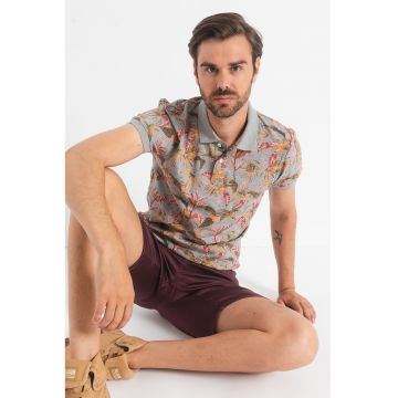 Tricou polo slim fit cu imprimeu tropical