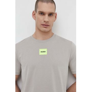 HUGO tricou din bumbac bărbați, culoarea gri, cu imprimeu 50447978