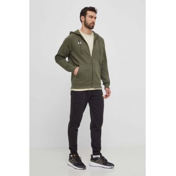 Under Armour bluza barbati, culoarea verde, cu glugă, neted