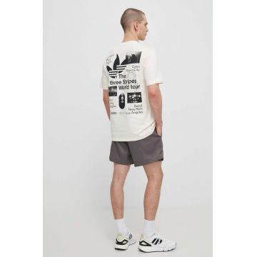 adidas Originals tricou din bumbac barbati, culoarea bej, cu imprimeu, IS2902