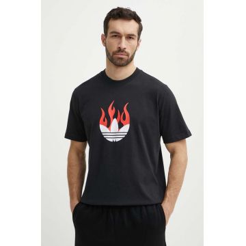 adidas Originals tricou din bumbac Flames barbati, culoarea negru, cu imprimeu, IS0178