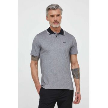 BOSS Orange polo de bumbac culoarea negru, melanj