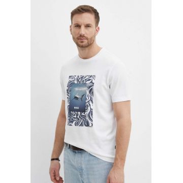 BOSS Orange tricou din bumbac bărbați, culoarea alb, cu imprimeu 50516012