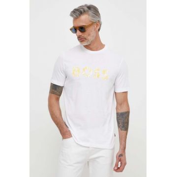 BOSS Orange tricou din bumbac bărbați, culoarea bej, cu imprimeu 50515997