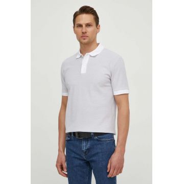 BOSS polo de bumbac culoarea gri, neted