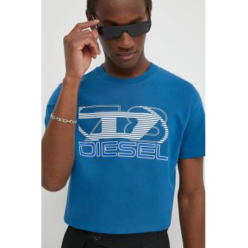Diesel tricou din bumbac T-DIEGOR-K74 bărbați, cu imprimeu, A12502.0GRAI