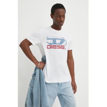 Diesel tricou din bumbac T-DIEGOR-K74 barbati, culoarea alb, cu imprimeu, A12502.0GRAI