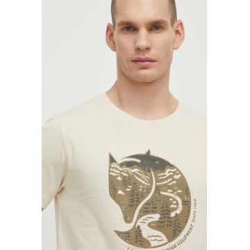 Fjallraven tricou din bumbac Arctic Fox T-shirt barbati, culoarea bej, cu imprimeu, F87220