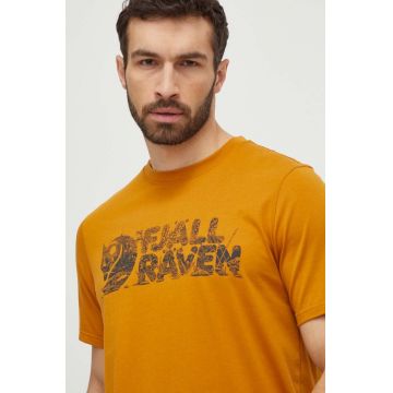 Fjallraven tricou Lush Logo T-shirt barbati, culoarea galben, cu imprimeu, F12600219
