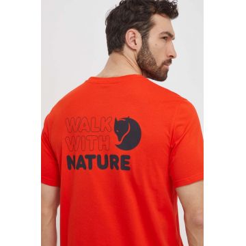 Fjallraven tricou Walk With Nature barbati, culoarea portocaliu, cu imprimeu, F12600216