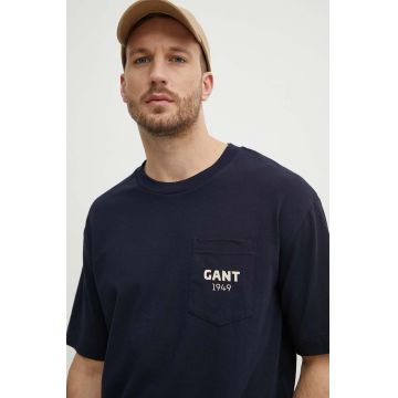 Gant tricou barbati, culoarea albastru marin, cu imprimeu