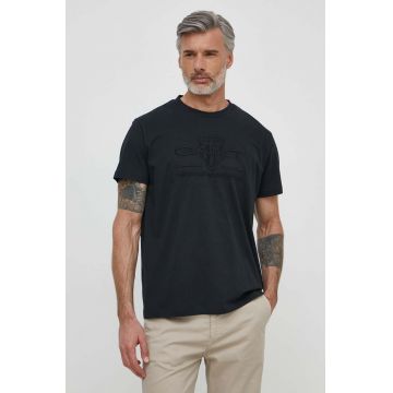 Gant tricou din bumbac barbati, culoarea negru, cu imprimeu