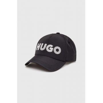 HUGO sapca culoarea negru, cu imprimeu