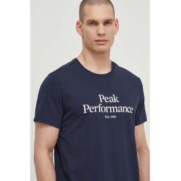 Peak Performance tricou din bumbac barbati, culoarea albastru marin, cu imprimeu