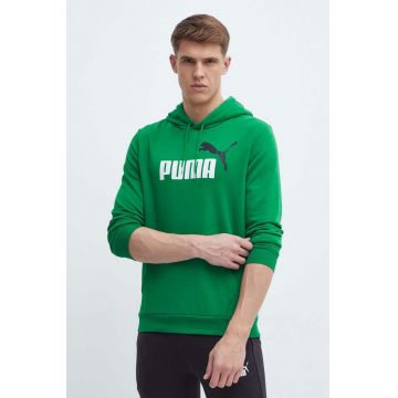 Puma bluză bărbați, culoarea verde, cu glugă, cu imprimeu 586765