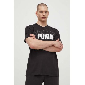 Puma tricou din bumbac bărbați, culoarea negru, cu imprimeu, 680177