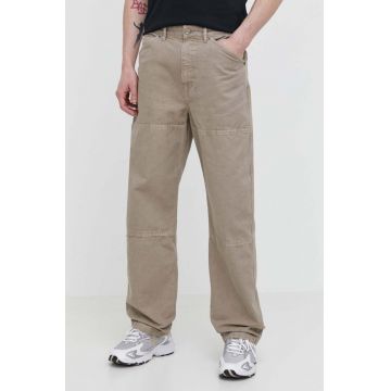 Superdry pantaloni de bumbac culoarea bej, drept