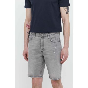 Superdry pantaloni scurti jeans barbati, culoarea gri