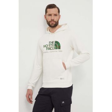 The North Face hanorac de bumbac barbati, culoarea alb, cu glugă, cu imprimeu, NF0A55GFQLI1