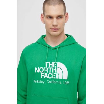 The North Face hanorac de bumbac M Berkeley California Hoodie barbati, culoarea verde, cu glugă, cu imprimeu, NF0A55GFPO81