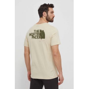 The North Face tricou din bumbac barbati, culoarea bej, cu imprimeu, NF0A87EW3X41