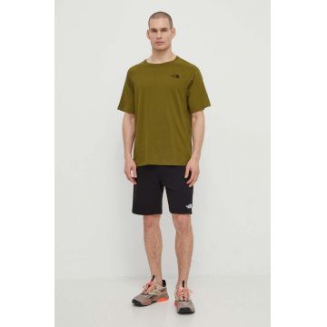 The North Face tricou din bumbac barbati, culoarea verde, cu imprimeu, NF0A87NUPIB1