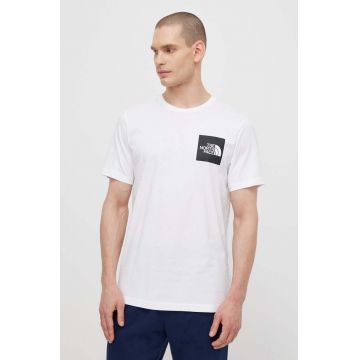 The North Face tricou din bumbac M S/S Fine Tee barbati, culoarea alb, cu imprimeu, NF0A87NDFN41