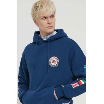 Tommy Jeans hanorac de bumbac Archive Games bărbați, culoarea bleumarin, cu glugă, imprimeu, DM0DM19544