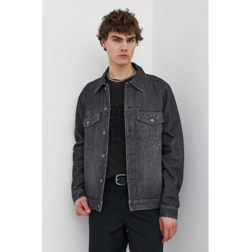 Wood Wood geacă din denim Ivan Denim bărbați, culoarea negru, de tranziție, 12315107.7051