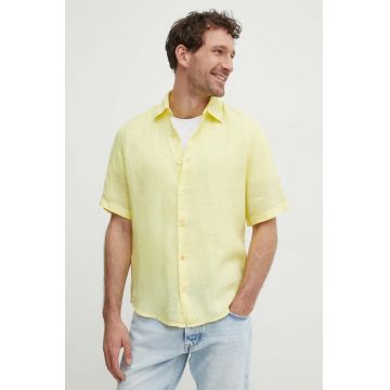 BOSS cămașă de in ORANGE culoarea galben, cu guler clasic, regular 50489345