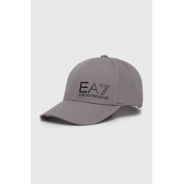 EA7 Emporio Armani șapcă de baseball din bumbac culoarea gri, cu imprimeu