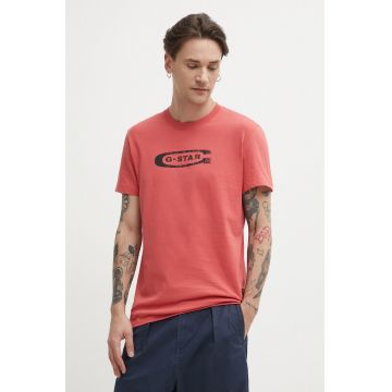G-Star Raw tricou din bumbac barbati, culoarea roz, cu imprimeu