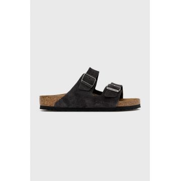 Birkenstock papuci din piele Arizona Sfb barbati, culoarea gri