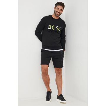 BOSS pantaloni scurti din bumbac barbati, culoarea negru, melanj