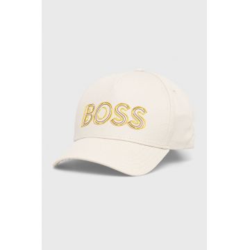BOSS sapca din bumbac Boss Athleisure culoarea bej, cu imprimeu BOSS sapca din bumbac Boss Athleisure culoarea bej, cu imprimeu
