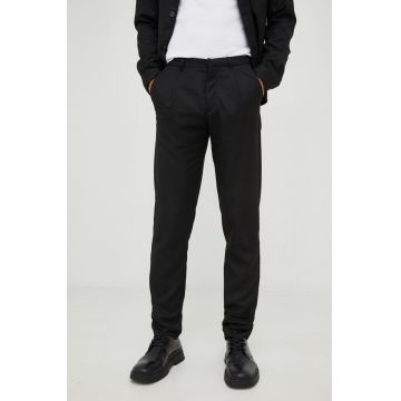 Bruuns Bazaar pantaloni barbati, culoarea negru, mulata
