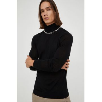 Bruuns Bazaar pulover de lana barbati, culoarea negru, light, cu guler